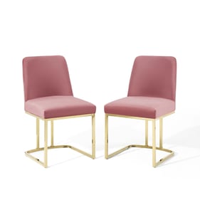 2 Modway Furniture Amplify Gold Dusty Rose Velvet Dining Chairs