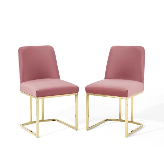 2 Modway Furniture Amplify Gold Dusty Rose Velvet Dining Chairs EEI-5569-GLD-DUS