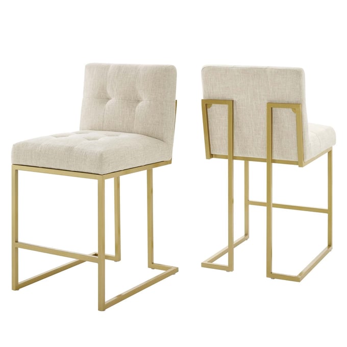 2 Modway Furniture Privy Gold Beige Fabric Counter Stools EEI-5571-GLD-BEI