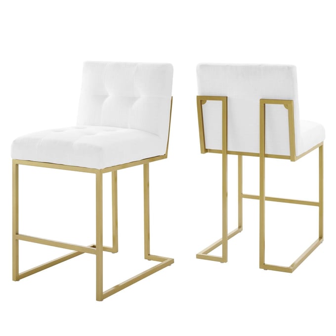 2 Modway Furniture Privy Gold White Fabric Counter Stools EEI-5571-GLD-WHI