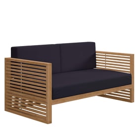 Modway Furniture Carlsbad Natural Navy Teak Wood Outdoor Patio Loveseat