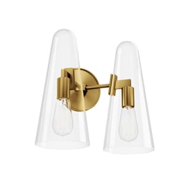 Modway Furniture Beacon Clear Satin Brass 2 Light Wall Sconce