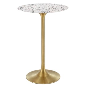 Modway Furniture Lippa Gold White 28 Inch Round Terrazzo Bar Table