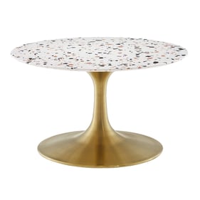 Modway Furniture Lippa Gold White 28 Inch Round Terrazzo Coffee Table