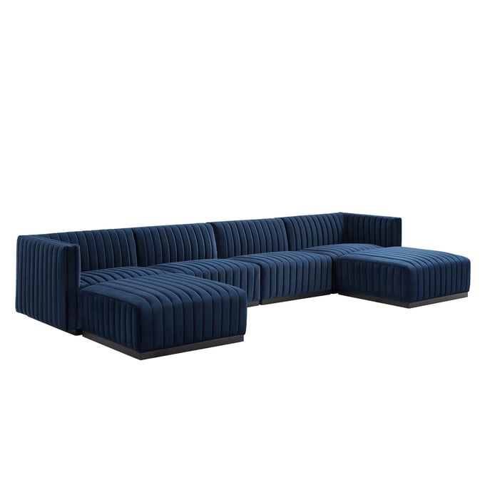 Modway Furniture Conjure Black Midnight Blue Velvet 6pc Sectional EEI-5768-BLK-MID