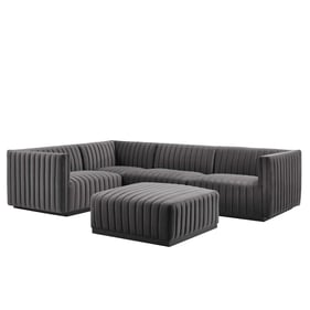 Modway Furniture Conjure Black Gray 5pc Tufted Sectional