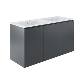 Modway Furniture Bryn Gray White 48 Inch Wall Mount Double Sink Bathroom Va...