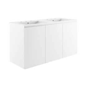 Modway Furniture Bryn White 48 Inch Wall Mount Double Sink Bathroom Vanity