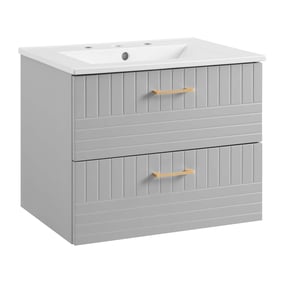 Modway Furniture Daybreak White Light Gray Rubberwood 24 Inch Bathroom Vani...