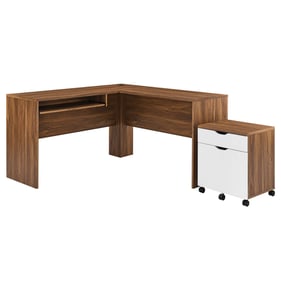 Modway Furniture Envision Walnut White Desk and File Cabinet Set