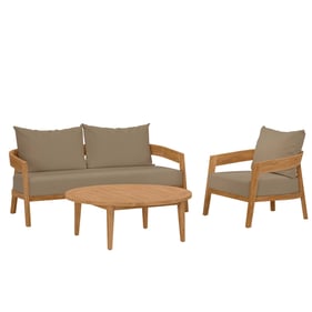 Modway Furniture Brisbane Natural Light Brown Teak Wood 3pc Outdoor Patio S...