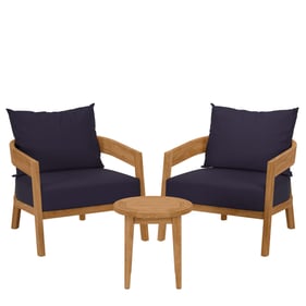 Modway Furniture Brisbane Natural Navy 3pc Teak Wood Outdoor Patio Set