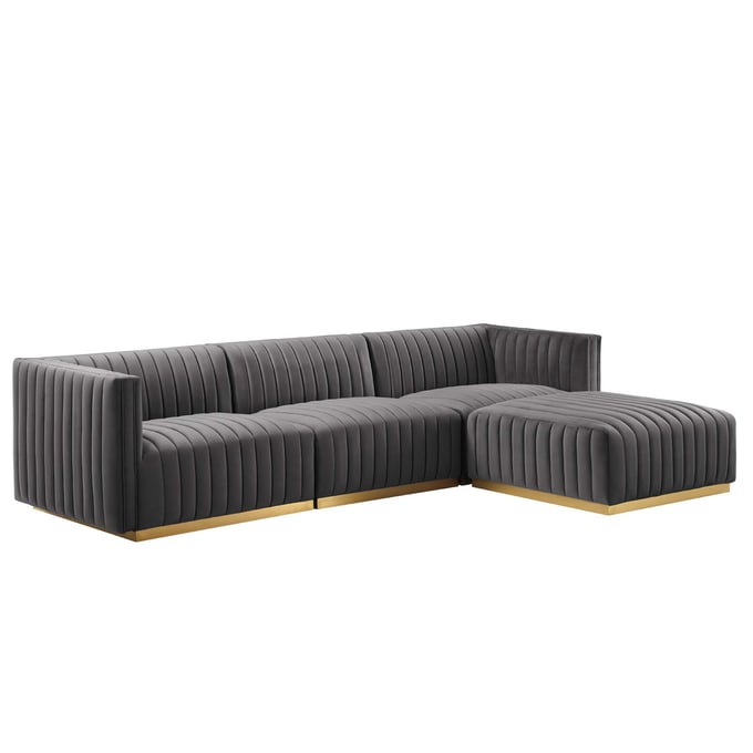 Modway Furniture Conjure Gold Gray Velvet 4pc Sectional EEI-5844-GLD-GRY