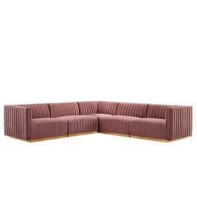 Modway Furniture Conjure Gold Dusty Rose Velvet 5pc Sectional