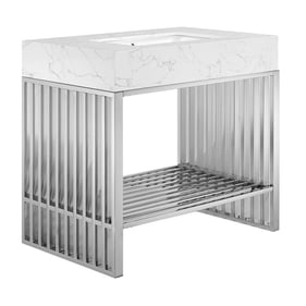 Modway Furniture Gridiron White Silver 36 Inch Bathroom Vanity