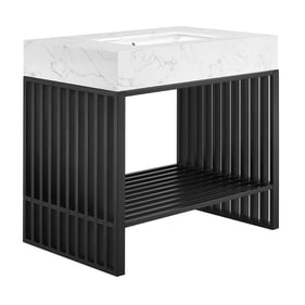 Modway Furniture Gridiron White Black 36 Inch Bathroom Vanity