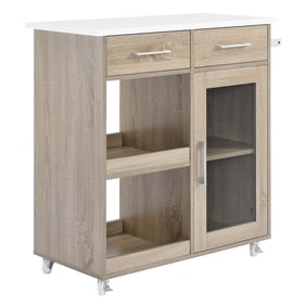 Modway Furniture Culinary Oak White Kitchen Cart With Towel Bar