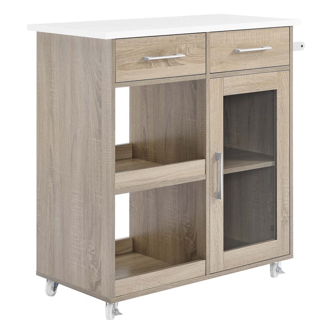 Modway Furniture Culinary Oak White Kitchen Cart With Towel Bar EEI-6275-OAK-WHI