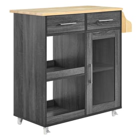 Modway Furniture Culinary Charcoal Natural Kitchen Cart With Spice Rack