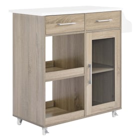 Modway Furniture Culinary Oak White Kitchen Cart With Spice Rack