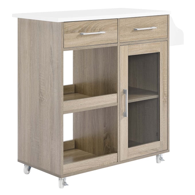 Modway Furniture Culinary Oak White Kitchen Cart with Spice Rack EEI-6277-OAK-WHI