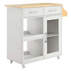 Modway Furniture Culinary White Natural Kitchen Cart With Spice Rack