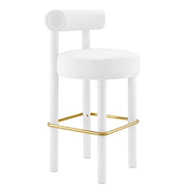 Modway Furniture Toulouse White Gold Velvet Bar Stool