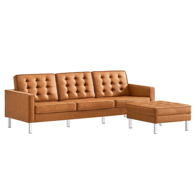 Modway Furniture Loft Silver Tan Leather Sofa and Ottoman Set EEI-6410-SLV-TAN-SET