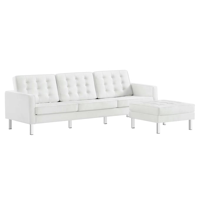 Modway Furniture Loft Silver White Leather Sofa and Ottoman Set EEI-6410-SLV-WHI-SET