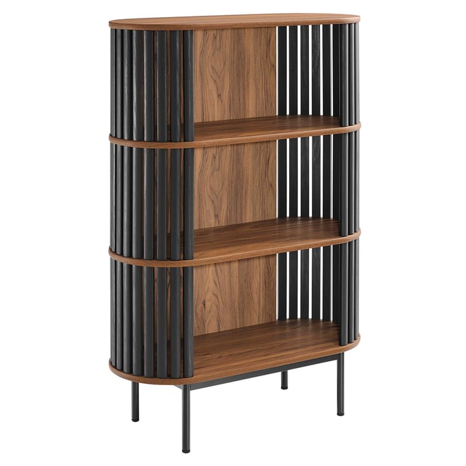 Modway Furniture Fortitude Walnut Black Three Tier Display Cabinet EEI-6524-WAL-BLK