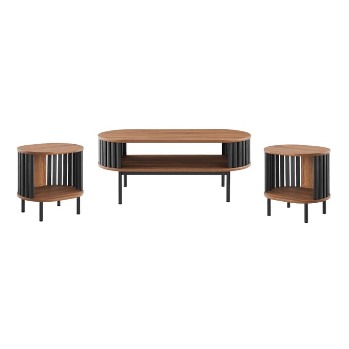 Modway Furniture Fortitude Walnut Black 3pc Coffee Table Set EEI-652-OCT-S1