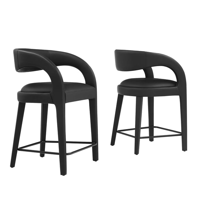 2 Modway Furniture Pinnacle Black Leather Counter Stools EEI-6564-BLK-BLK