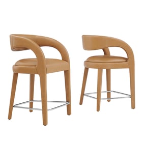 2 Modway Furniture Pinnacle Silver Tan Leather Counter Stools