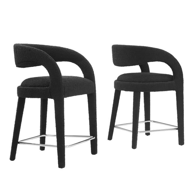 2 Modway Furniture Pinnacle Silver Black Boucle Counter Stools EEI-6565-BLK-SLV