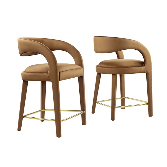 2 Modway Furniture Pinnacle Gold Brown Velvet Counter Stools EEI-6566-BRN-GLD