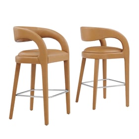 2 Modway Furniture Pinnacle Silver Tan Leather Bar Stools