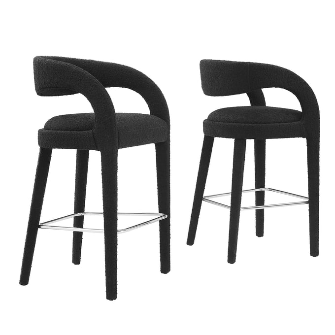 2 Modway Furniture Pinnacle Silver Black Boucle Bar Stools EEI-6568-BLK-SLV