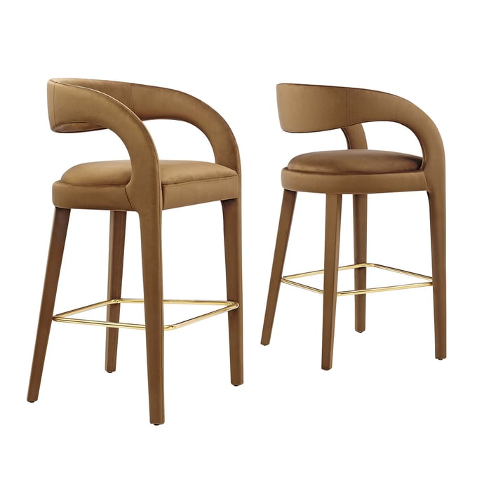 2 Modway Furniture Pinnacle Gold Brown Velvet Bar Stools EEI-6569-BRN-GLD