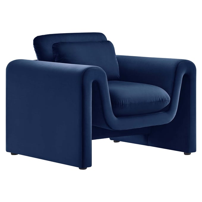 Modway Furniture Waverly Midnight Blue Velvet Armchair EEI-6576-MID