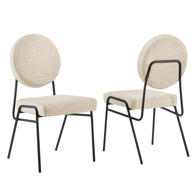 2 Modway Furniture Craft Black Beige Fabric Dining Side Chairs EEI-6582-BLK-BEI