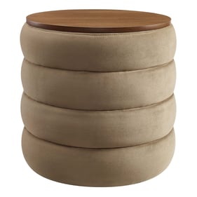 Modway Furniture Mezzo Taupe Velvet Round Storage Ottoman