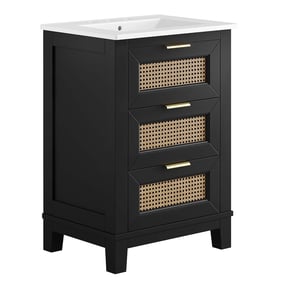 Modway Furniture Dixie Black White Wood 24 Inch Bathroom Vanity