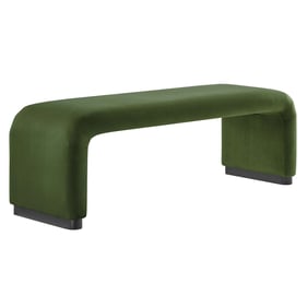 Modway Furniture Koda Black Moss Green Velvet Waterfall Long Bench