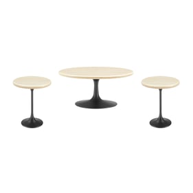 Modway Furniture Lippa Black Travertine 3pc Round Coffee Table Set