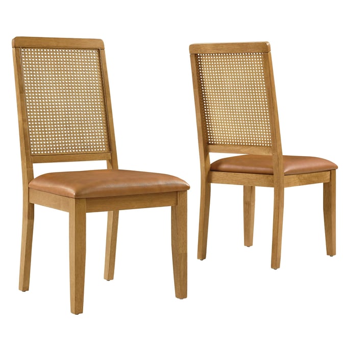 2 Modway Furniture Arlo Natural Tan Leather Dining Side Chairs EEI-6802-NAT-NAT-TAN