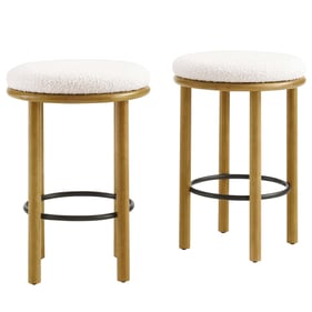 2 Modway Furniture Fable Oak Ivory Boucle Fabric Counter Stools