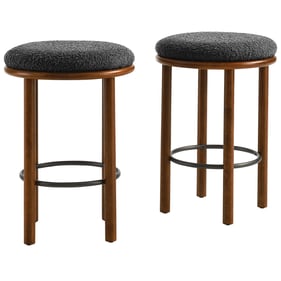 2 Modway Furniture Fable Walnut Charcoal Boucle Fabric Counter Stools