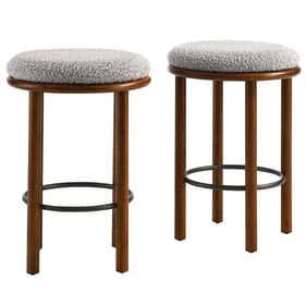 2 Modway Furniture Fable Walnut Taupe Boucle Fabric Counter Stools