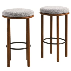 2 Modway Furniture Fable Walnut Taupe Boucle Fabric Bar Stools