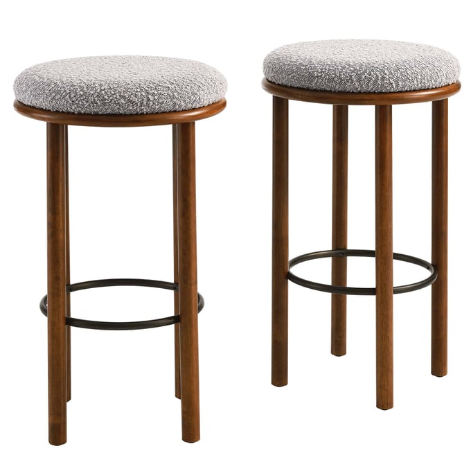 2 Modway Furniture Fable Walnut Taupe Boucle Fabric Bar Stools EEI-6819-WAL-TAU